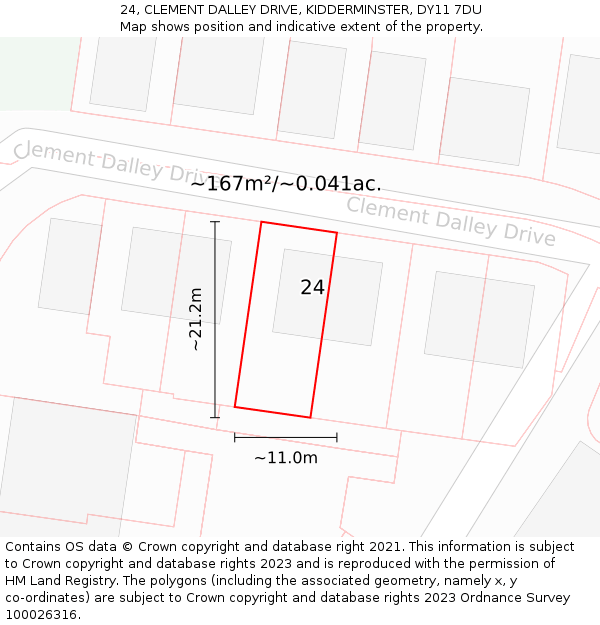 24, CLEMENT DALLEY DRIVE, KIDDERMINSTER, DY11 7DU: Plot and title map
