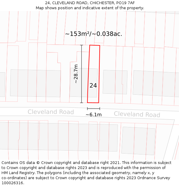 24, CLEVELAND ROAD, CHICHESTER, PO19 7AF: Plot and title map