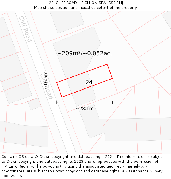 24, CLIFF ROAD, LEIGH-ON-SEA, SS9 1HJ: Plot and title map