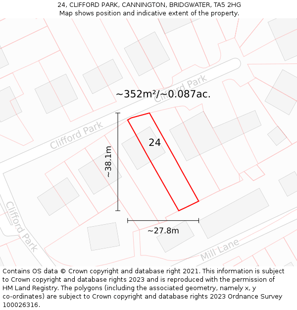 24, CLIFFORD PARK, CANNINGTON, BRIDGWATER, TA5 2HG: Plot and title map