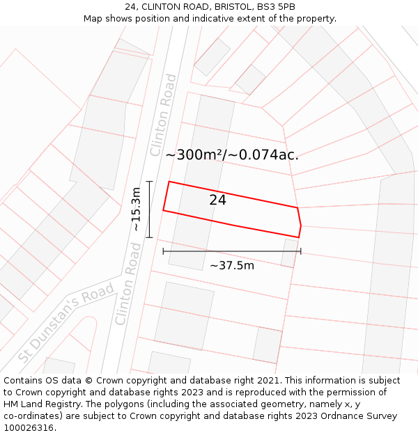 24, CLINTON ROAD, BRISTOL, BS3 5PB: Plot and title map
