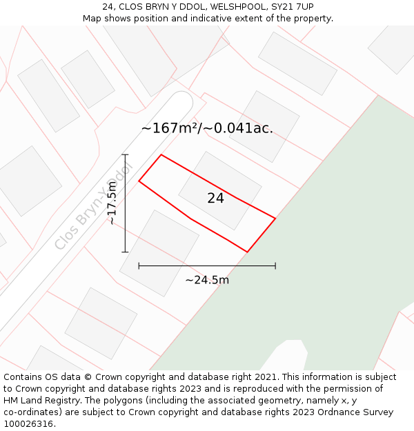24, CLOS BRYN Y DDOL, WELSHPOOL, SY21 7UP: Plot and title map