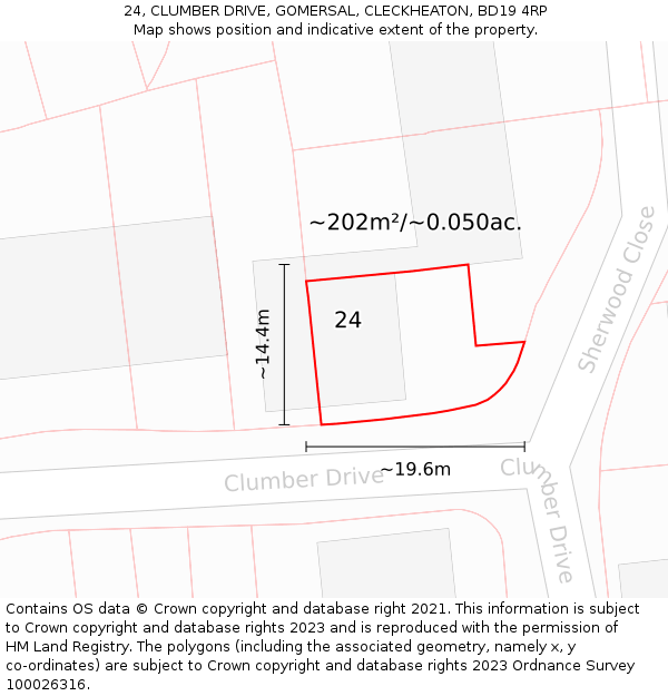 24, CLUMBER DRIVE, GOMERSAL, CLECKHEATON, BD19 4RP: Plot and title map