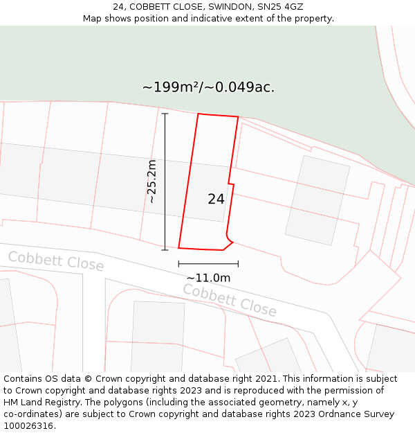 24, COBBETT CLOSE, SWINDON, SN25 4GZ: Plot and title map