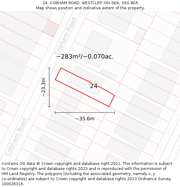 24, COBHAM ROAD, WESTCLIFF-ON-SEA, SS0 8EA: Plot and title map