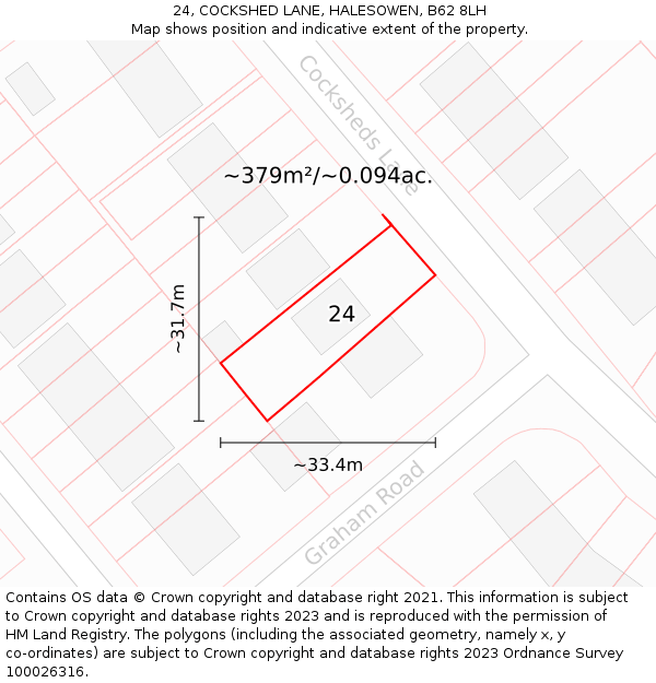 24, COCKSHED LANE, HALESOWEN, B62 8LH: Plot and title map