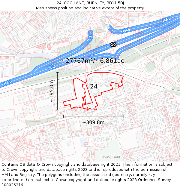 24, COG LANE, BURNLEY, BB11 5BJ: Plot and title map