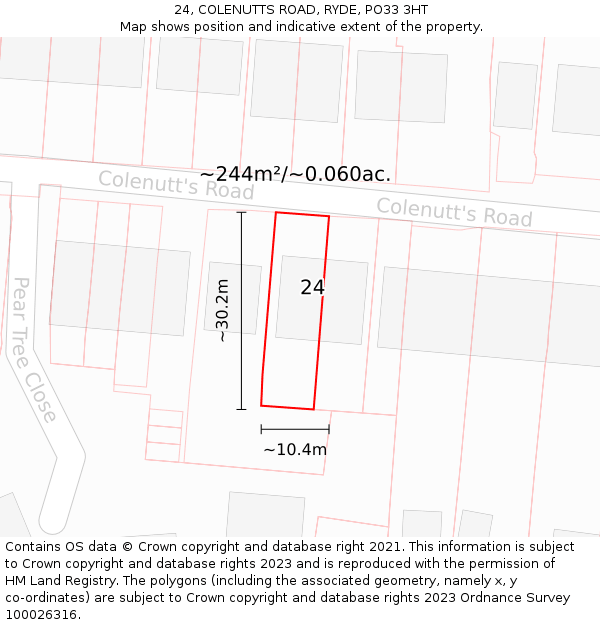 24, COLENUTTS ROAD, RYDE, PO33 3HT: Plot and title map