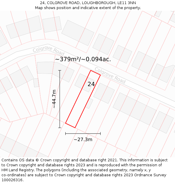 24, COLGROVE ROAD, LOUGHBOROUGH, LE11 3NN: Plot and title map
