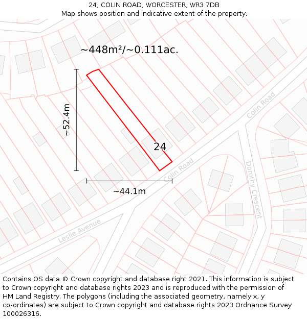 24, COLIN ROAD, WORCESTER, WR3 7DB: Plot and title map