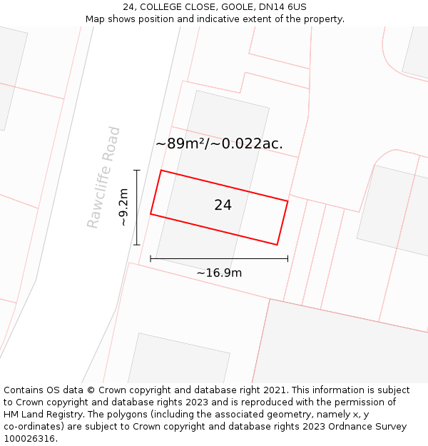 24, COLLEGE CLOSE, GOOLE, DN14 6US: Plot and title map