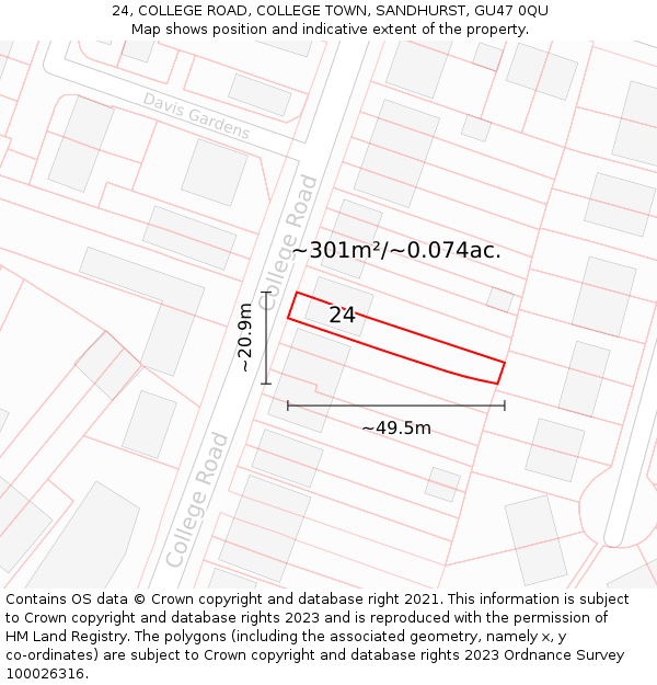 24, COLLEGE ROAD, COLLEGE TOWN, SANDHURST, GU47 0QU: Plot and title map