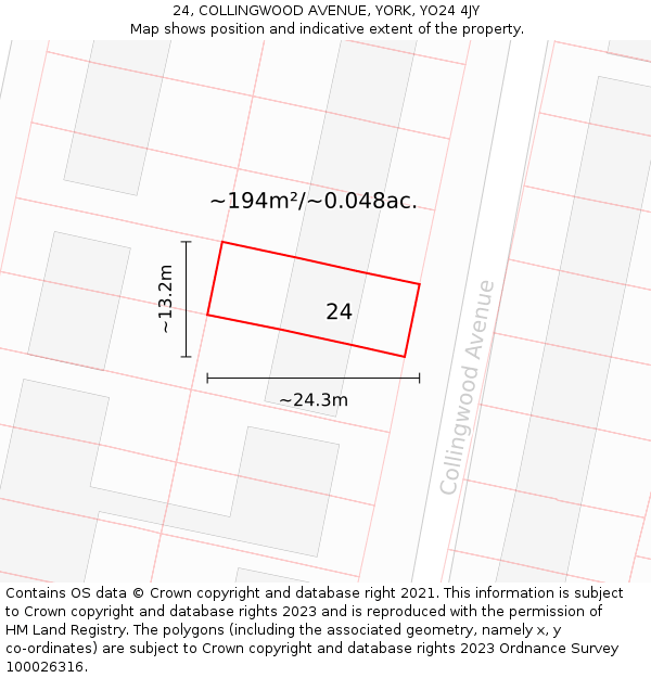 24, COLLINGWOOD AVENUE, YORK, YO24 4JY: Plot and title map