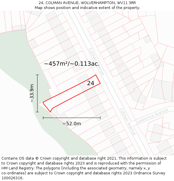 24, COLMAN AVENUE, WOLVERHAMPTON, WV11 3RR: Plot and title map