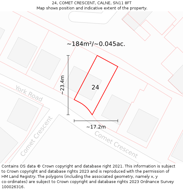 24, COMET CRESCENT, CALNE, SN11 8FT: Plot and title map