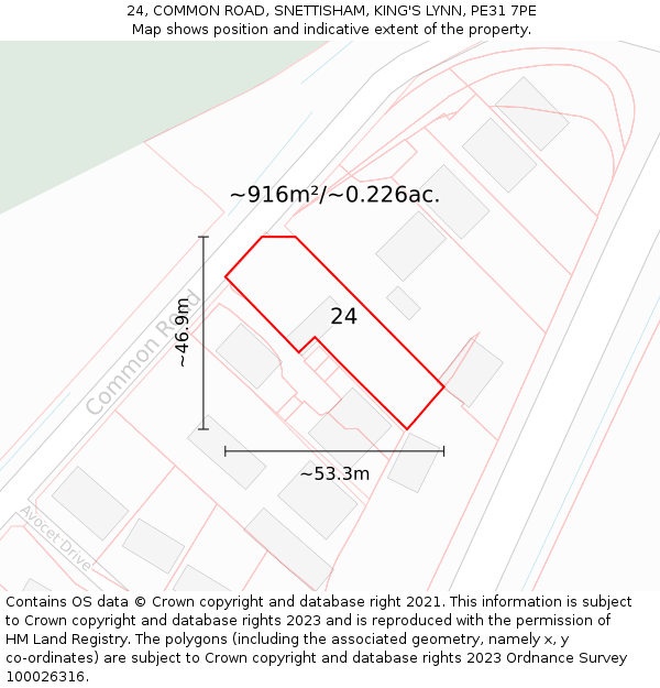 24, COMMON ROAD, SNETTISHAM, KING'S LYNN, PE31 7PE: Plot and title map
