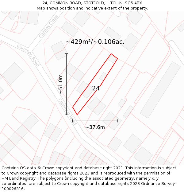 24, COMMON ROAD, STOTFOLD, HITCHIN, SG5 4BX: Plot and title map