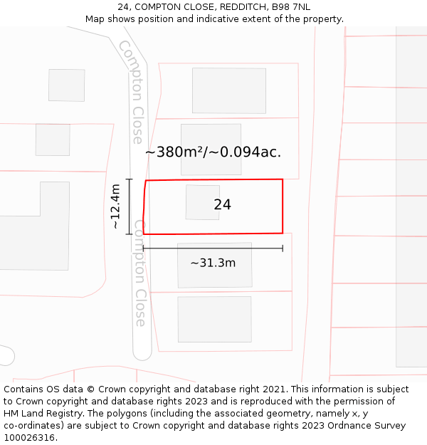 24, COMPTON CLOSE, REDDITCH, B98 7NL: Plot and title map