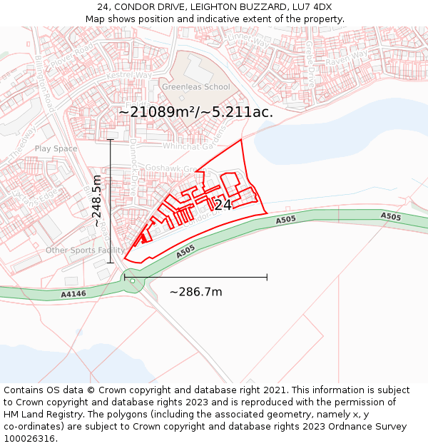 24, CONDOR DRIVE, LEIGHTON BUZZARD, LU7 4DX: Plot and title map