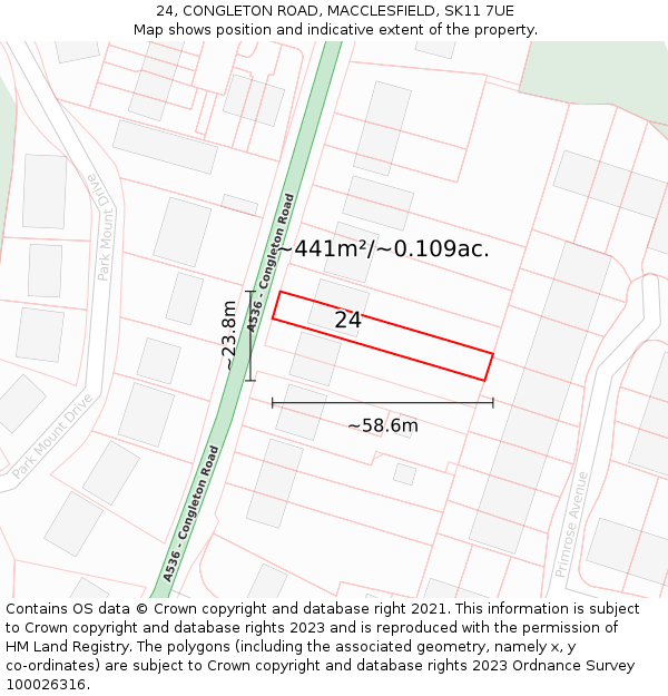 24, CONGLETON ROAD, MACCLESFIELD, SK11 7UE: Plot and title map