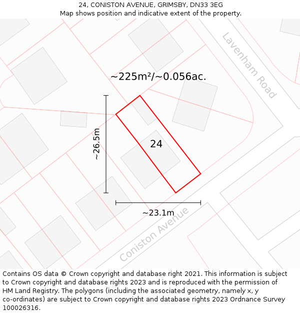 24, CONISTON AVENUE, GRIMSBY, DN33 3EG: Plot and title map