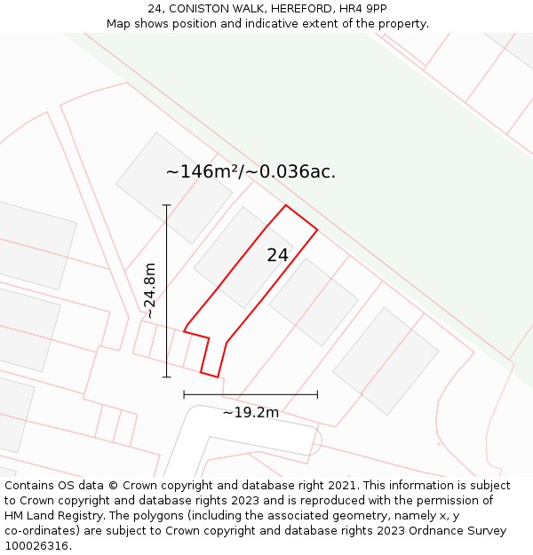 24, CONISTON WALK, HEREFORD, HR4 9PP: Plot and title map