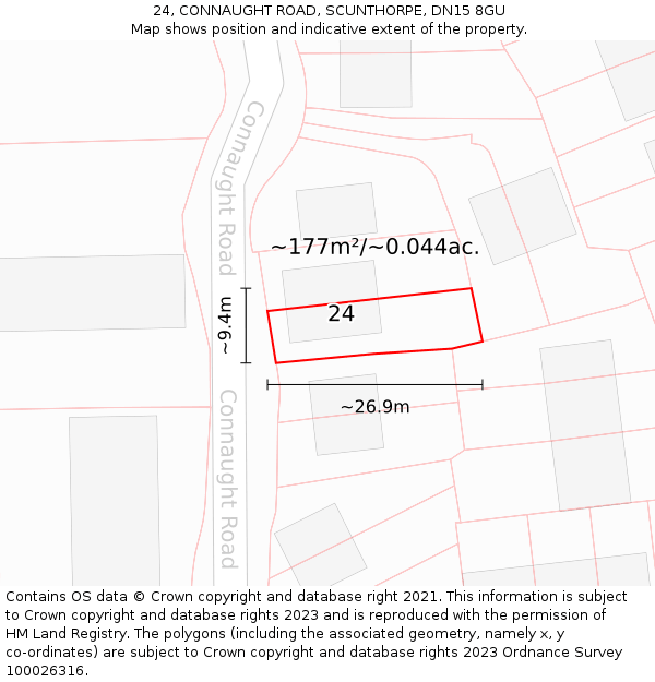 24, CONNAUGHT ROAD, SCUNTHORPE, DN15 8GU: Plot and title map