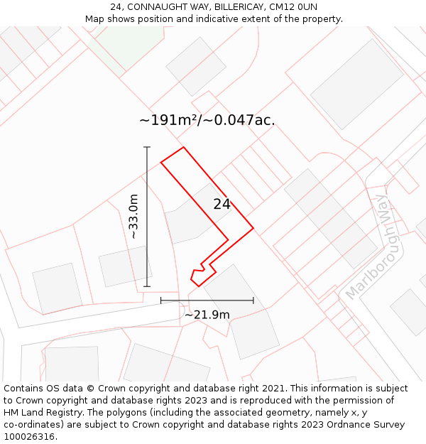 24, CONNAUGHT WAY, BILLERICAY, CM12 0UN: Plot and title map