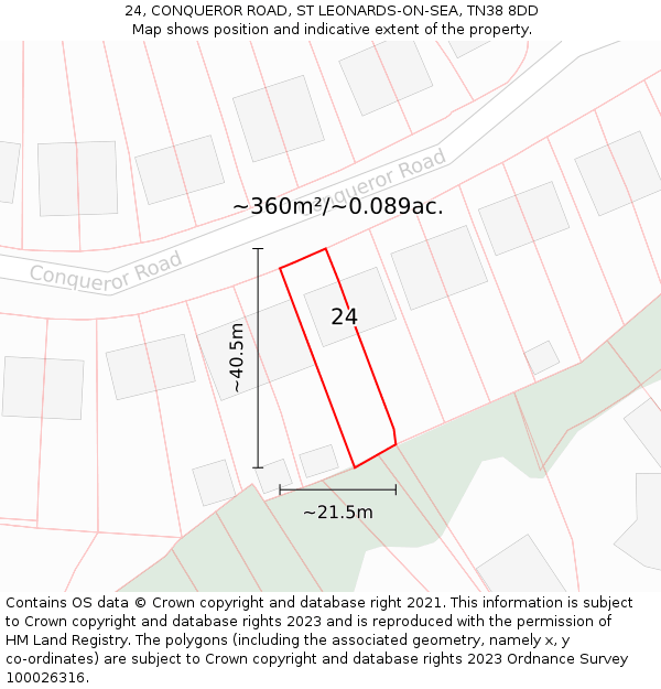 24, CONQUEROR ROAD, ST LEONARDS-ON-SEA, TN38 8DD: Plot and title map