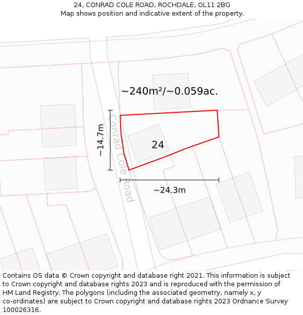 24, CONRAD COLE ROAD, ROCHDALE, OL11 2BG: Plot and title map