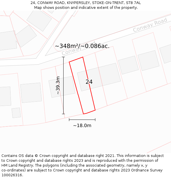 24, CONWAY ROAD, KNYPERSLEY, STOKE-ON-TRENT, ST8 7AL: Plot and title map