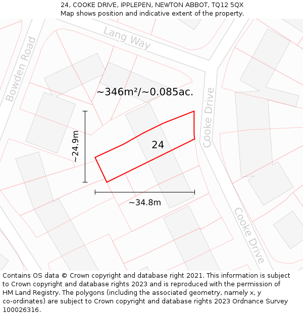 24, COOKE DRIVE, IPPLEPEN, NEWTON ABBOT, TQ12 5QX: Plot and title map