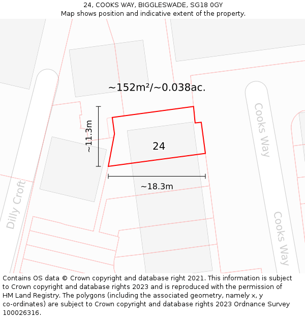 24, COOKS WAY, BIGGLESWADE, SG18 0GY: Plot and title map