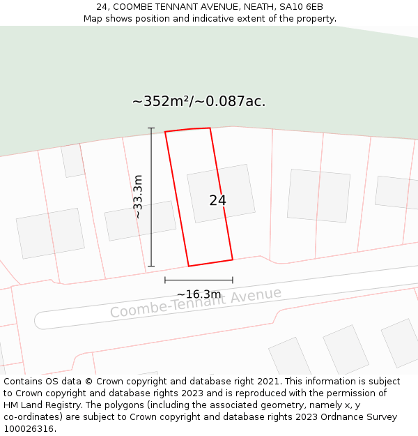 24, COOMBE TENNANT AVENUE, NEATH, SA10 6EB: Plot and title map