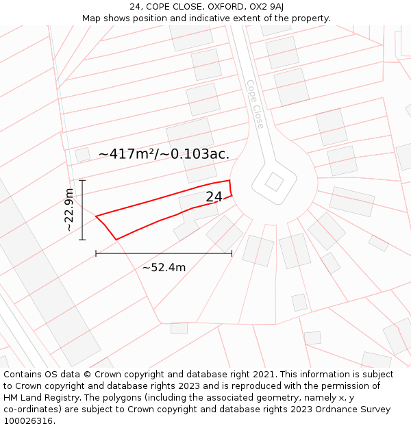 24, COPE CLOSE, OXFORD, OX2 9AJ: Plot and title map