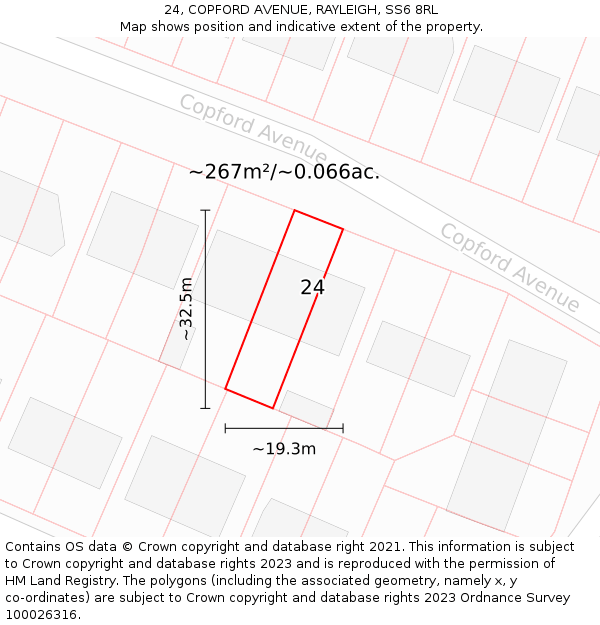 24, COPFORD AVENUE, RAYLEIGH, SS6 8RL: Plot and title map