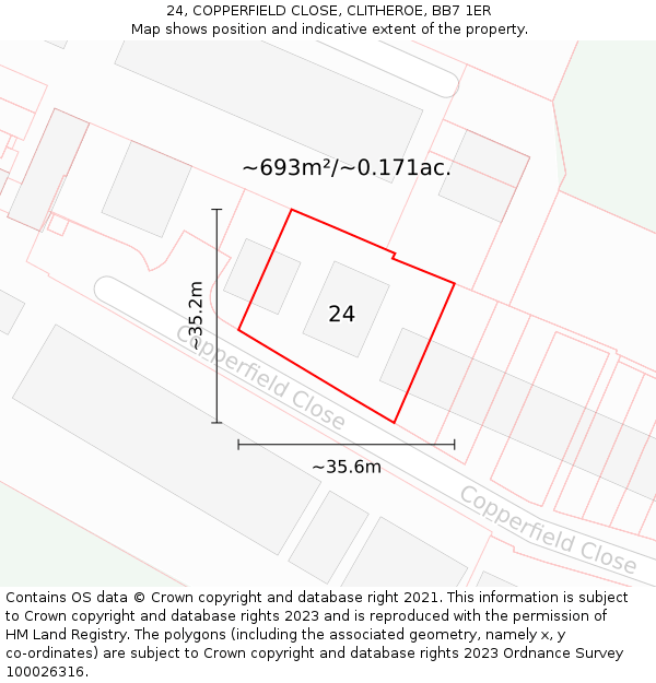 24, COPPERFIELD CLOSE, CLITHEROE, BB7 1ER: Plot and title map