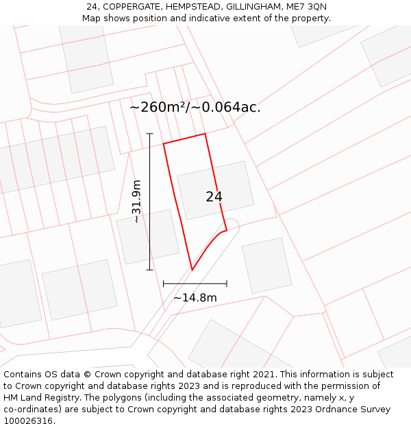 24, COPPERGATE, HEMPSTEAD, GILLINGHAM, ME7 3QN: Plot and title map