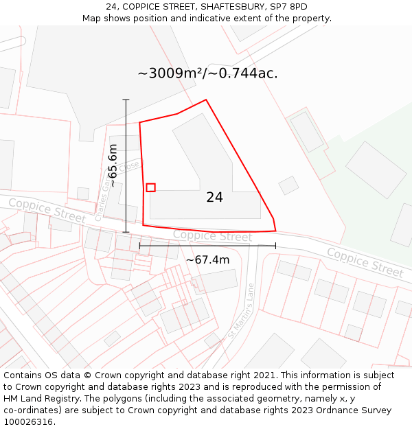 24, COPPICE STREET, SHAFTESBURY, SP7 8PD: Plot and title map