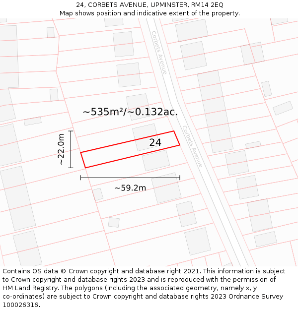 24, CORBETS AVENUE, UPMINSTER, RM14 2EQ: Plot and title map