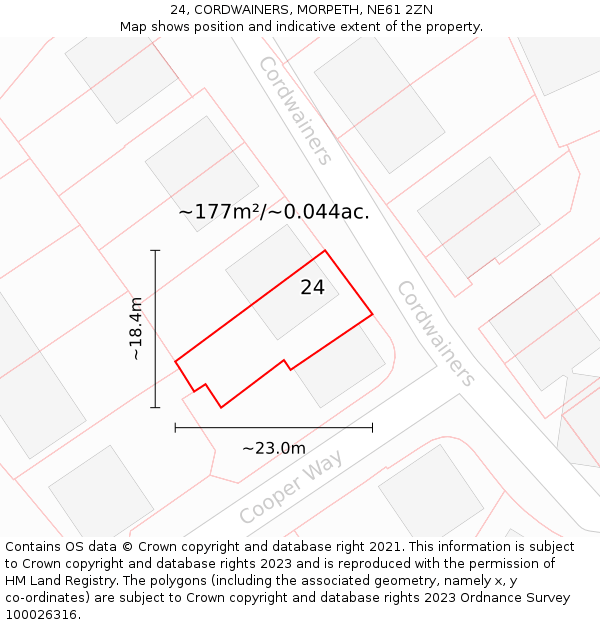 24, CORDWAINERS, MORPETH, NE61 2ZN: Plot and title map