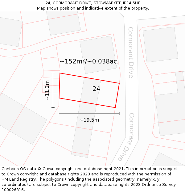 24, CORMORANT DRIVE, STOWMARKET, IP14 5UE: Plot and title map