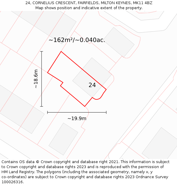 24, CORNELIUS CRESCENT, FAIRFIELDS, MILTON KEYNES, MK11 4BZ: Plot and title map