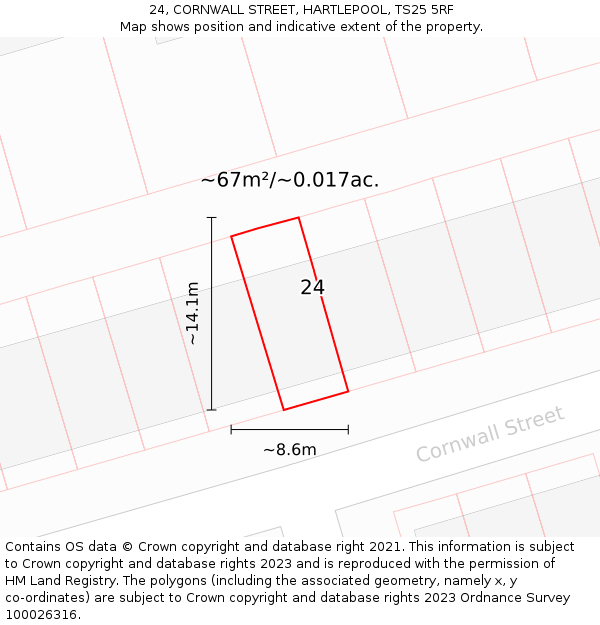 24, CORNWALL STREET, HARTLEPOOL, TS25 5RF: Plot and title map