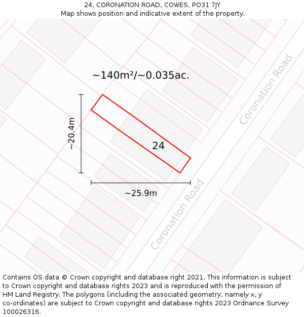 24, CORONATION ROAD, COWES, PO31 7JY: Plot and title map