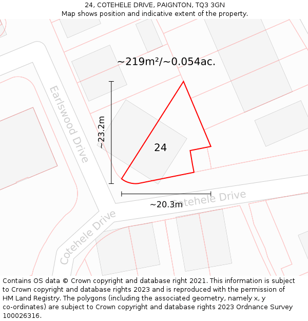 24, COTEHELE DRIVE, PAIGNTON, TQ3 3GN: Plot and title map