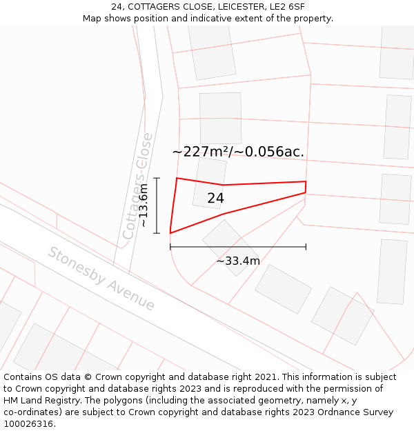 24, COTTAGERS CLOSE, LEICESTER, LE2 6SF: Plot and title map