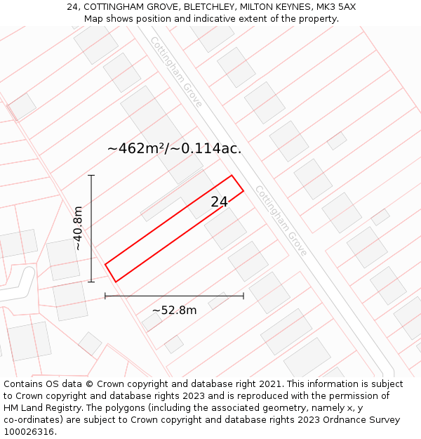 24, COTTINGHAM GROVE, BLETCHLEY, MILTON KEYNES, MK3 5AX: Plot and title map