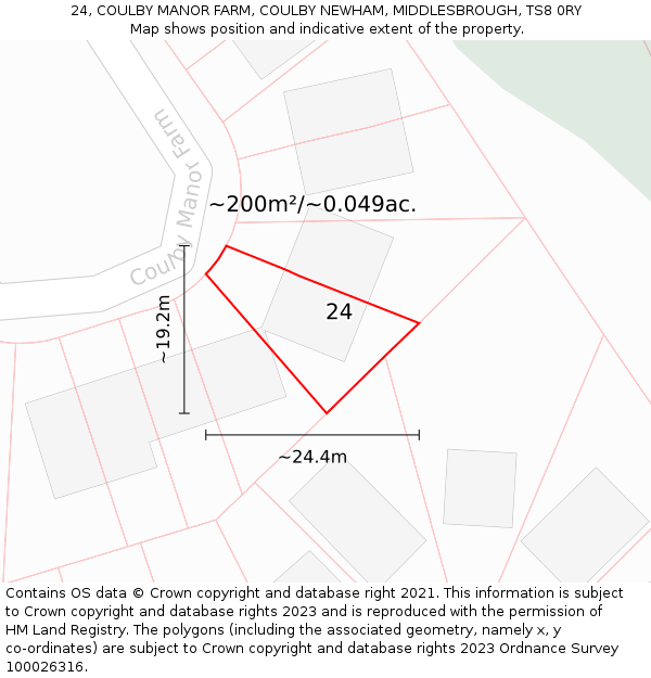 24, COULBY MANOR FARM, COULBY NEWHAM, MIDDLESBROUGH, TS8 0RY: Plot and title map