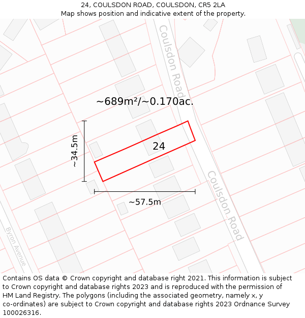 24, COULSDON ROAD, COULSDON, CR5 2LA: Plot and title map